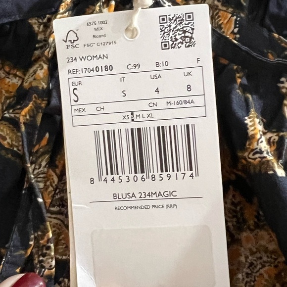 Mango Printed Cotton Blouse. Size Small. NWT - Picture 7 of 7